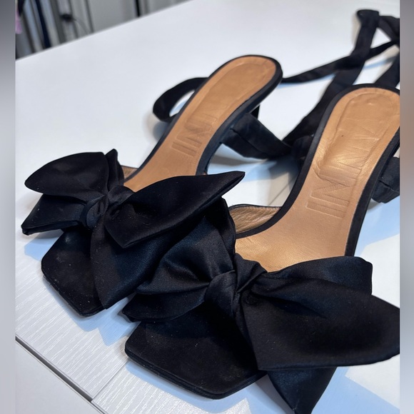 Ganni Black Bow-Trimmed Lace-Up Heel Size 38/8 - Picture 7 of 14